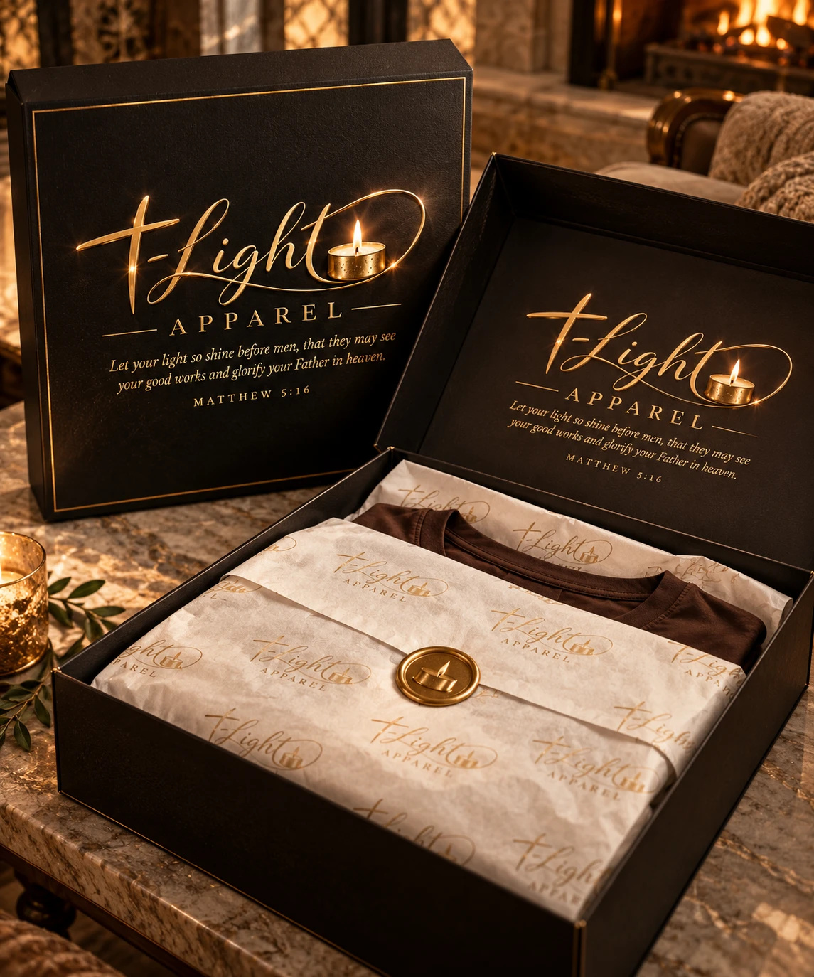 Original t-Light luxury gift box with gold candle wax seal
