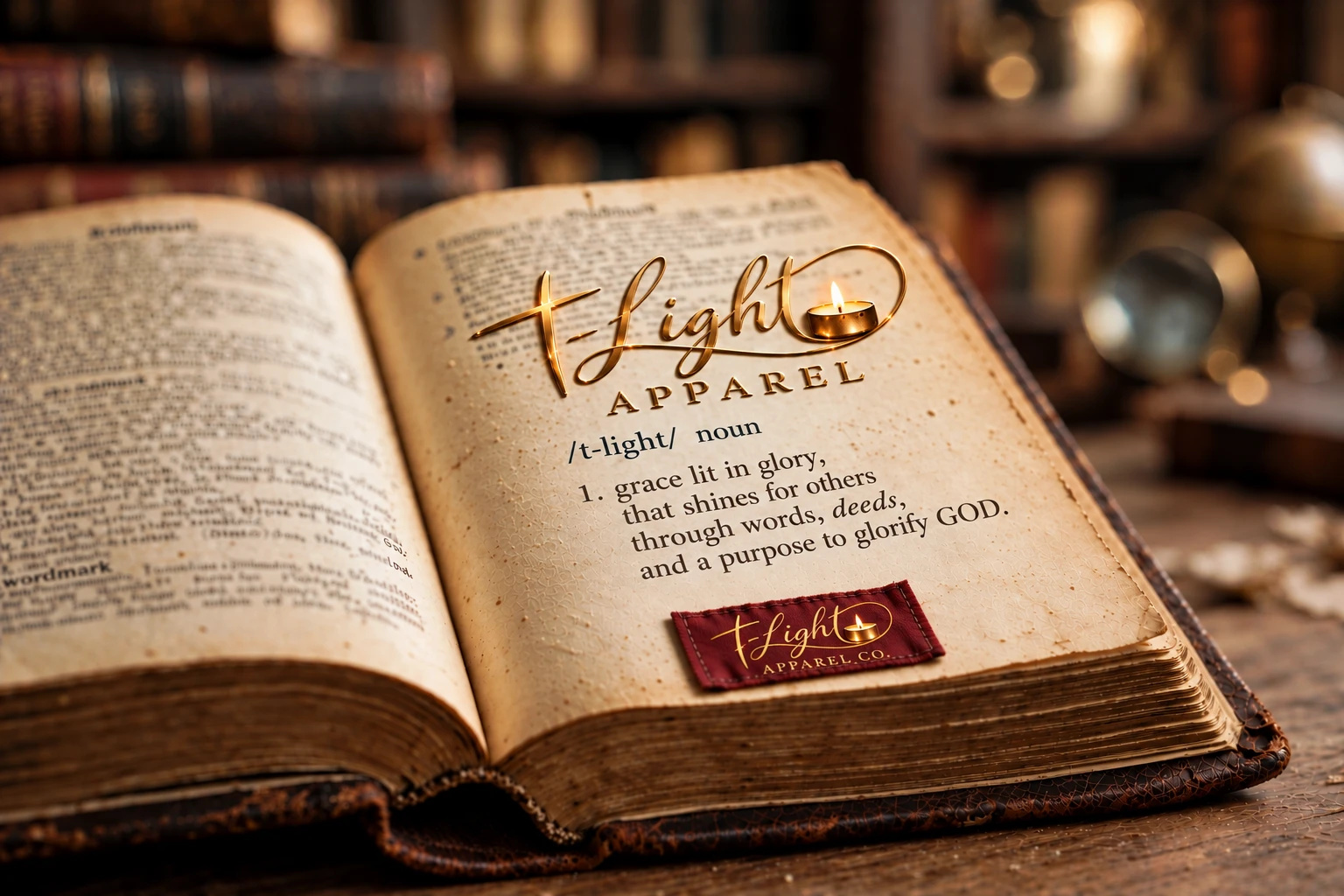 t-Light brand story in an open book